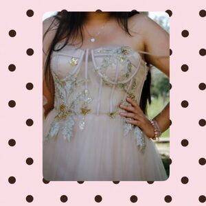 Elegant Corset Dress with Gold Floral Embroidery